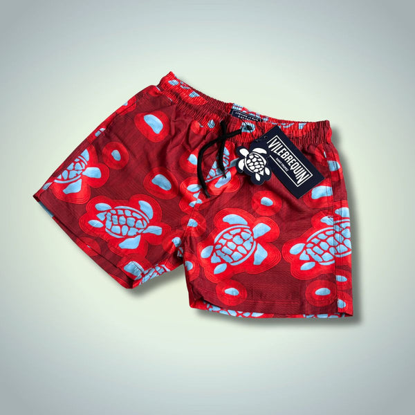 Pantaloni scurți de baie pentru copii Vilebrequin. Roșu, imprimeu țestoasă. Calitate premium