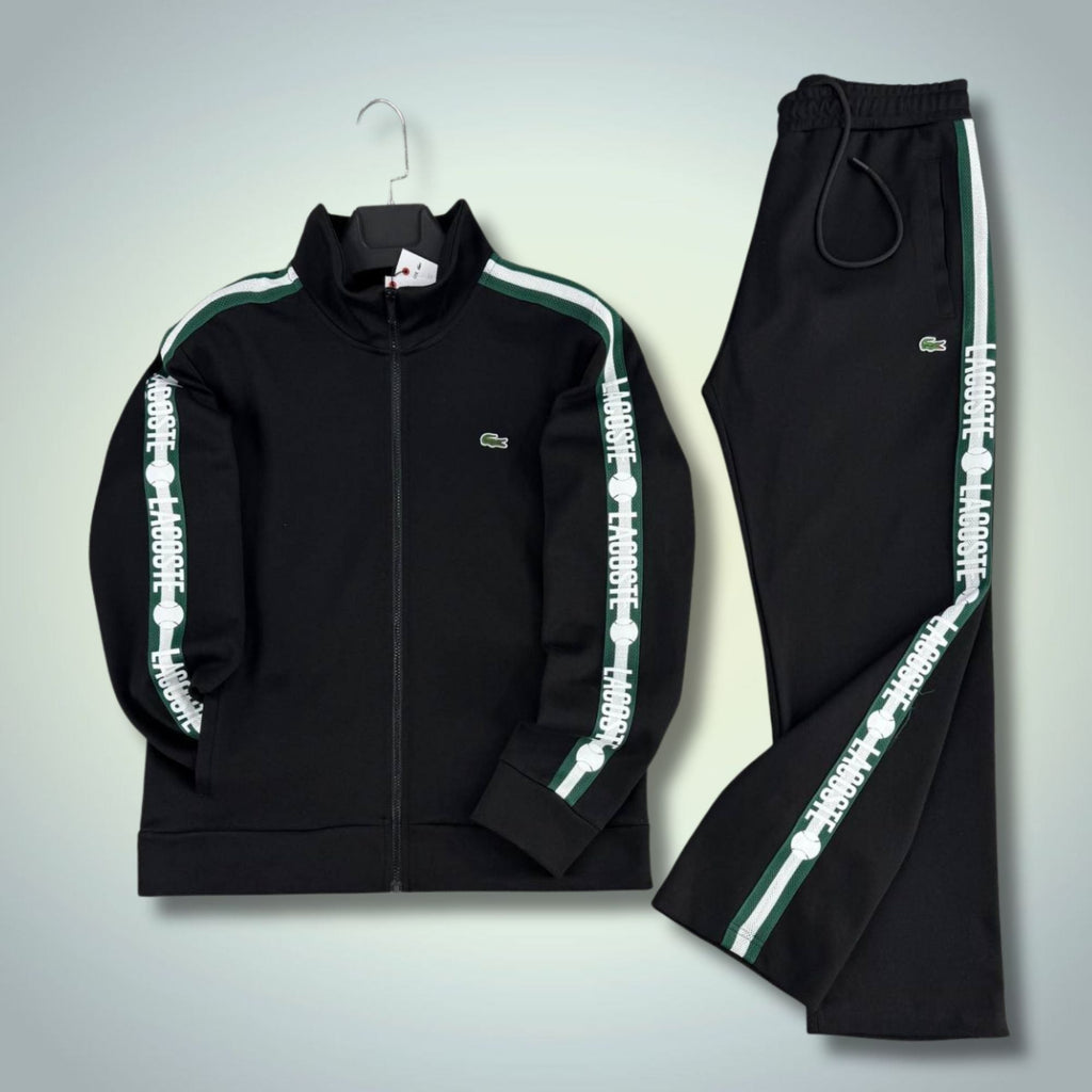 Trening bărbați Lacoste, negru, cu dungi de tenis, calitate premium