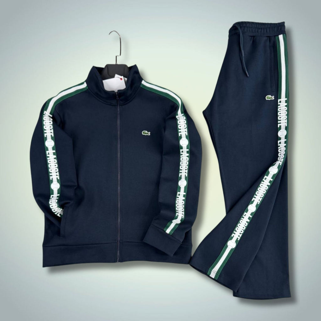 Trening bărbați Lacoste, albastru închis, cu dungi de tenis, calitate premium