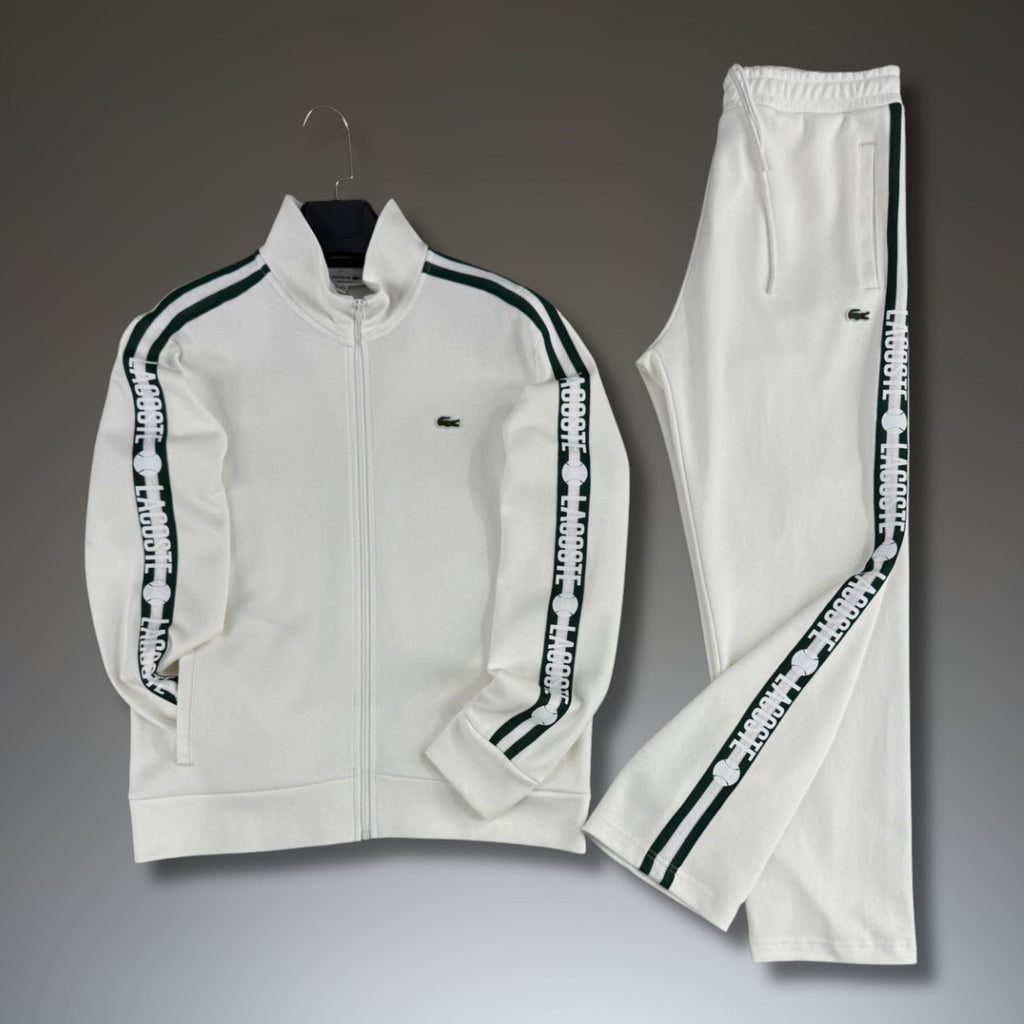 Trening bărbați Lacoste, alb, cu dungi de tenis, calitate premium