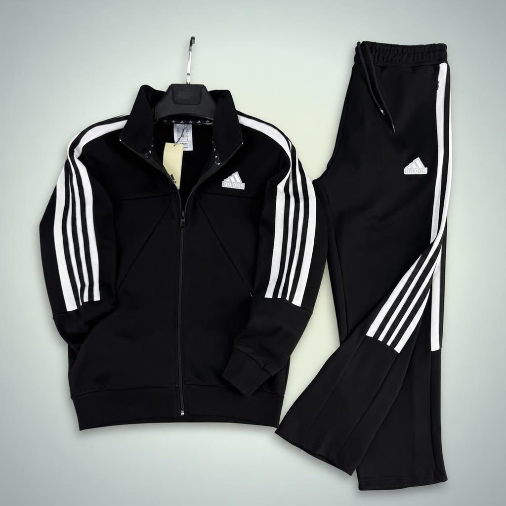 Adidas trening sportiv bărbătesc cu trei dungi albe, negru. Calitate Premium