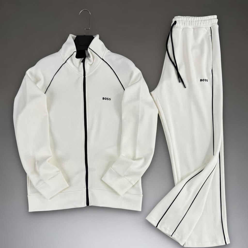 Hugo Boss trening sportiv bărbătesc cu vipușcă în contrast, alb. Calitate Premium