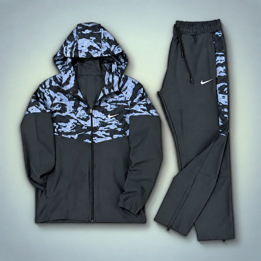 Nike trening bărbați impermeabil, model camuflaj, grafit - albastru. Calitate Premium