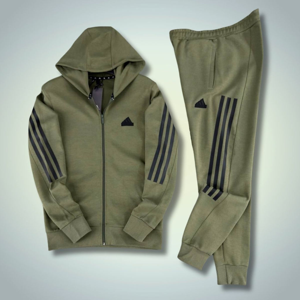 Adidas trening bărbați 2025, dungi verticale, verde măsliniu. Calitate premium