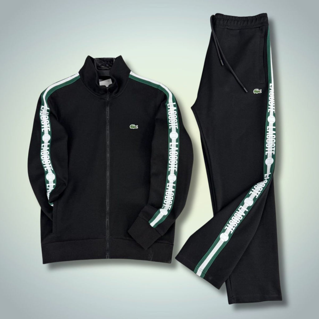 Trening bărbați Lacoste, dungi de tenis, negru. Calitate premium