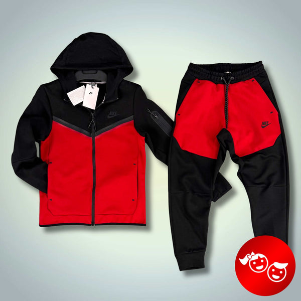 Trening copii Nike Tech Fleece, negru și roșu. Model 2024. Calitate premium