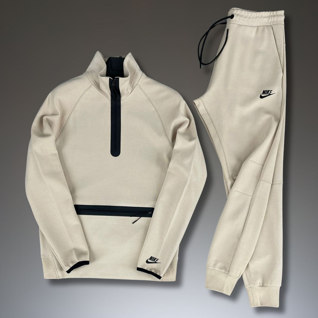 Trening Nike Tech Fleece pentru bărbați cu buzunar frontal mare, bej. Model 2024. Calitate premium
