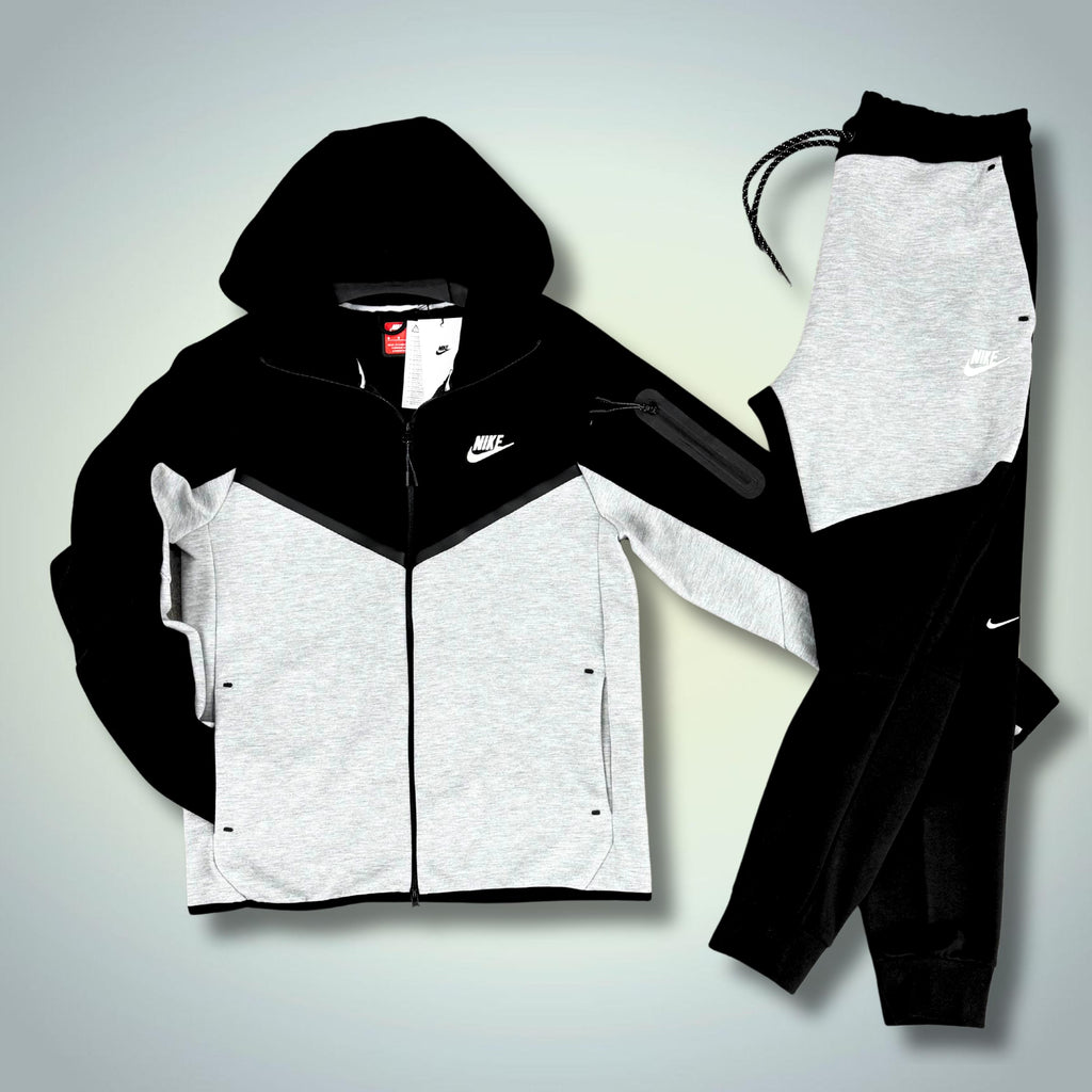Trening Nike Tech Fleece pentru bărbați, negru - gri clasic. Model 2024. Calitate premium