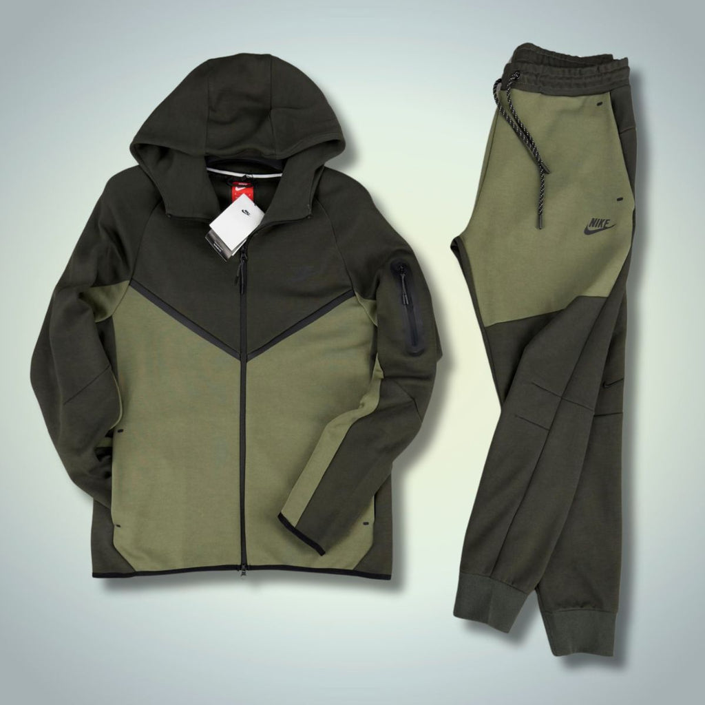 Trening Nike Tech Fleece pentru bărbați, verde închis - verde măsliniu. Model 2024. Calitate premium
