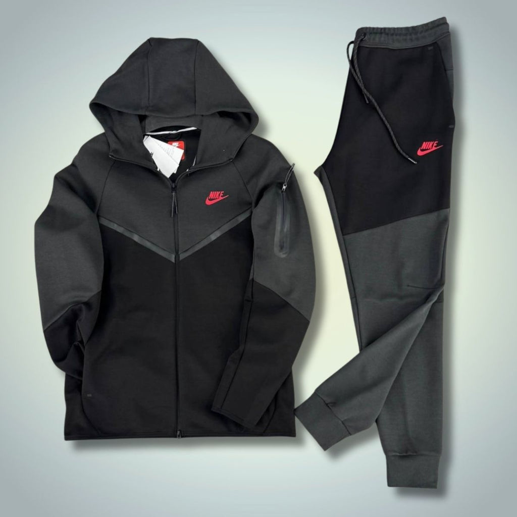 Nike Tech Fleece trening bărbați, grafit - negru, logo roșu. Model 2024. Calitate premium