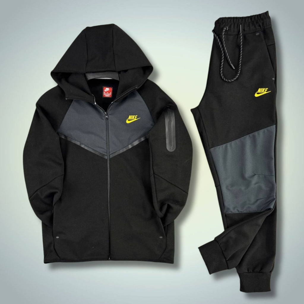 Nike Tech Fleece trening sportiv bărbătesc, negru-grafit, logo galben, Model 2024. Calitate Premium