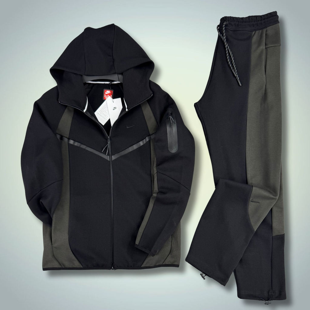 Nike Tech Fleece trening sportiv bărbătesc, negru-verde închis. Model 2026. Calitate Premium