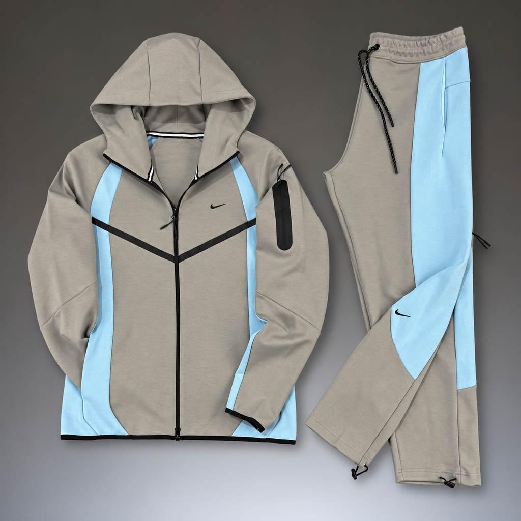 Nike Tech Fleece trening sportiv bărbătesc, gri - albastru deschis. Model 2026. Calitate premium