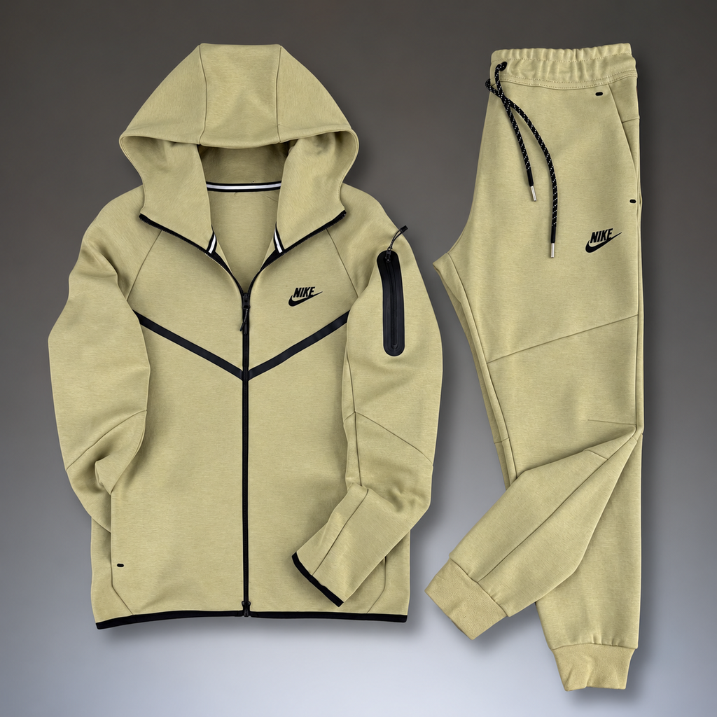 Nike Tech Fleece trening sportiv bărbătesc, bej nisipiu. Model 2024. Calitate premium