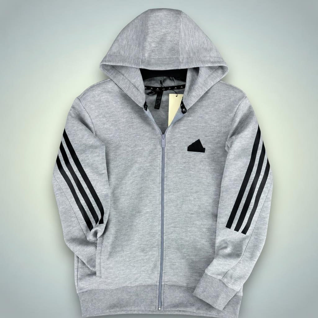 Adidas hanorac pentru bărbați cu glugă, trei dungi, gri clasic. Premium calitate