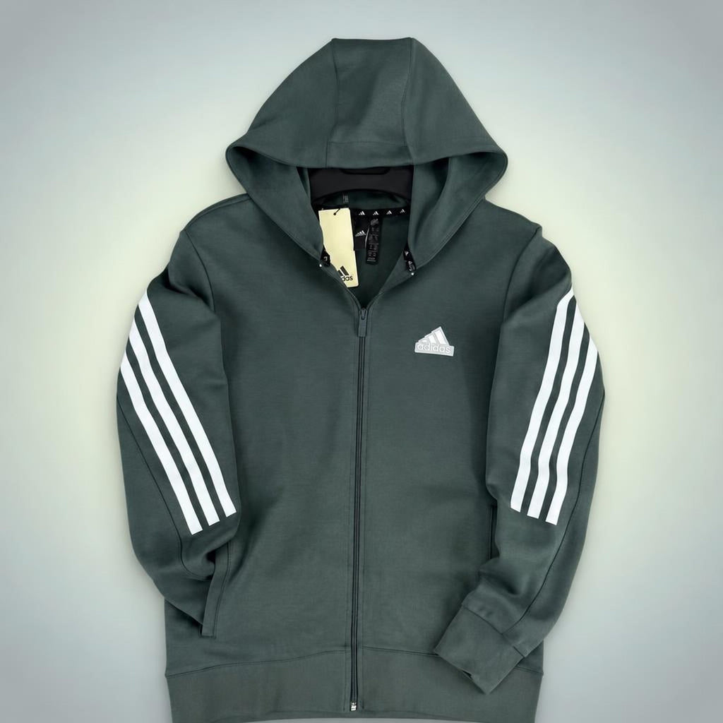 Adidas hanorac pentru bărbați cu glugă, trei dungi, verde salvie. Premium calitate