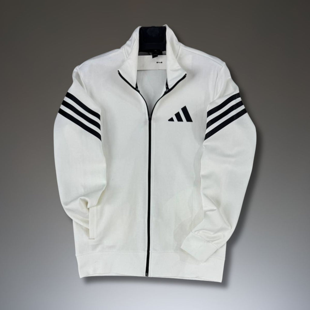 Hanorac bărbați Adidas, dungi verticale, alb. Calitate premium