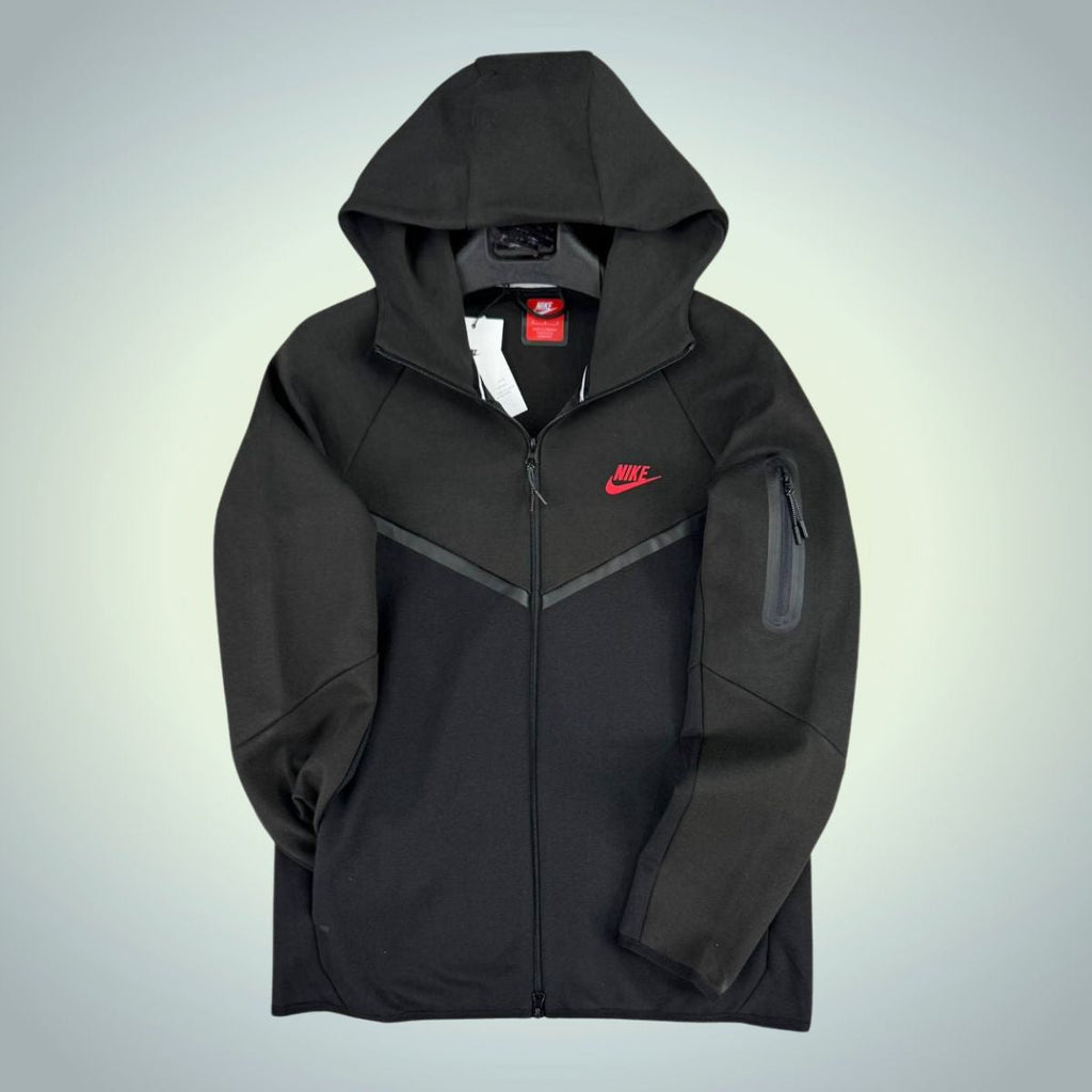 Bluza bărbați Nike Tech Fleece, logo roșu, grafit și negru. Model 2024. Calitate premium