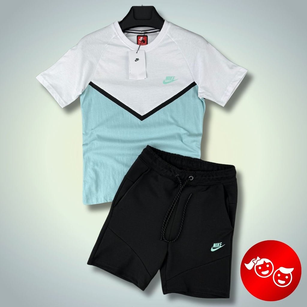 Set cu pantaloni scurți pentru copii Nike Tech Fleece, grafit - alb - mentă. Calitate premium