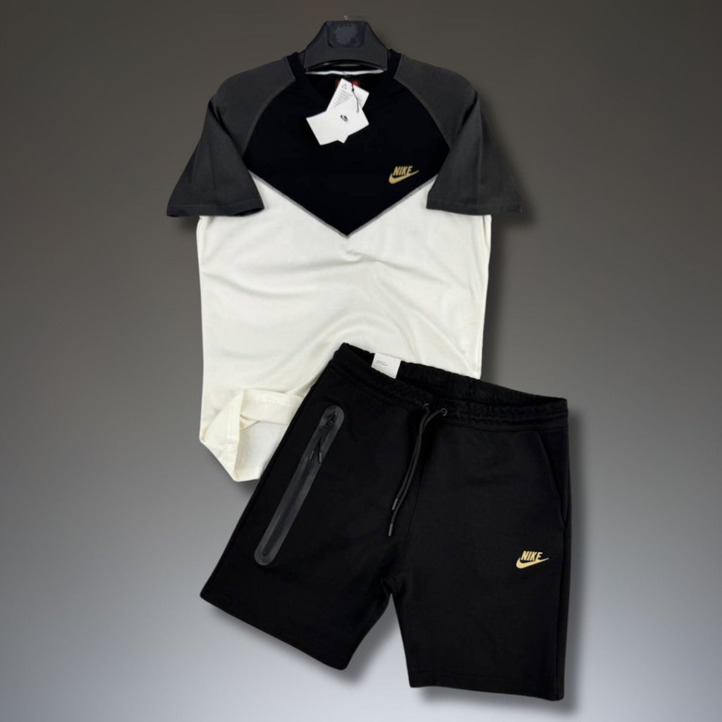 Nike Tech Fleece set sport scurt pentru bărbați, gri grafit-alb-negru. Premium calitate