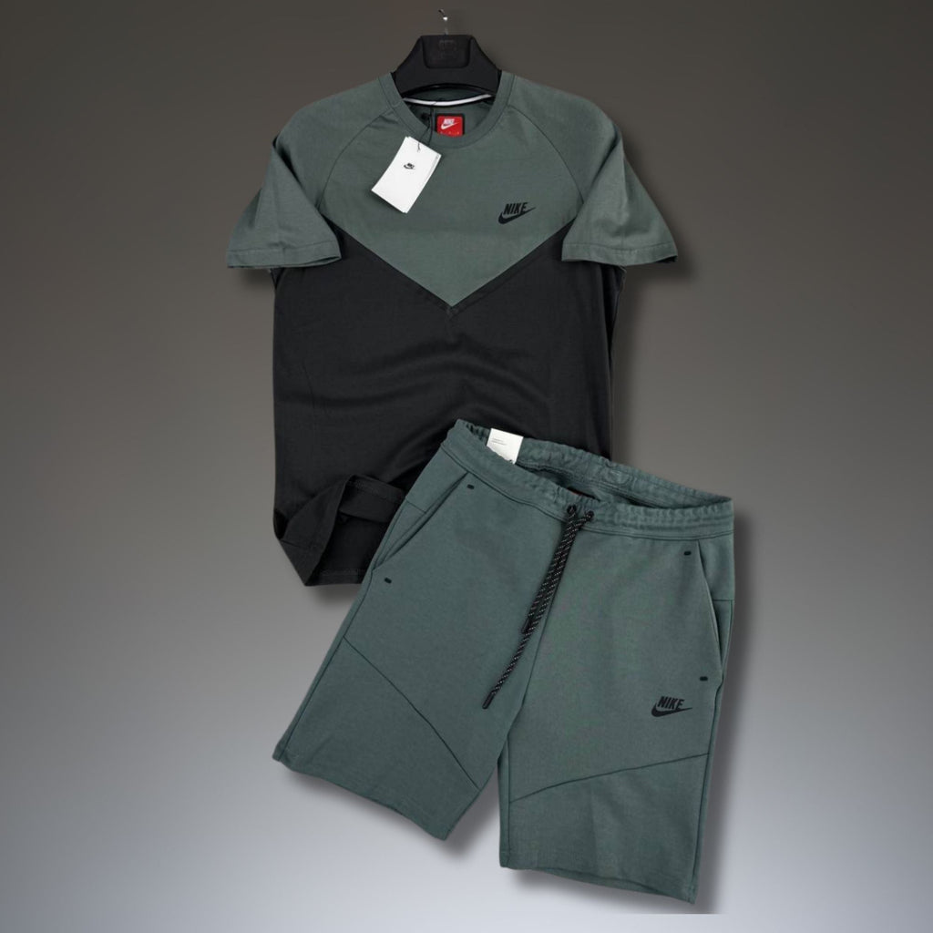 Nike Tech Fleece set sport scurt pentru bărbați, verde grădină-negru. Premium calitate