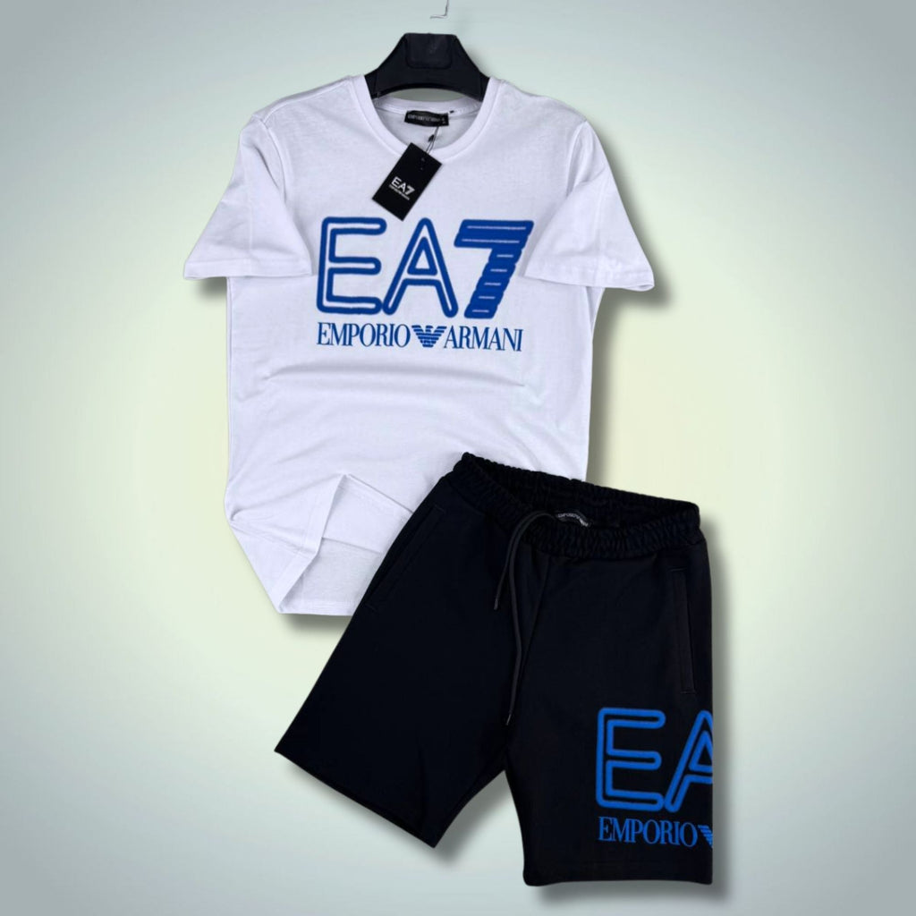 EA7 set sport bărbătesc scurt, negru-alb. Calitate premium