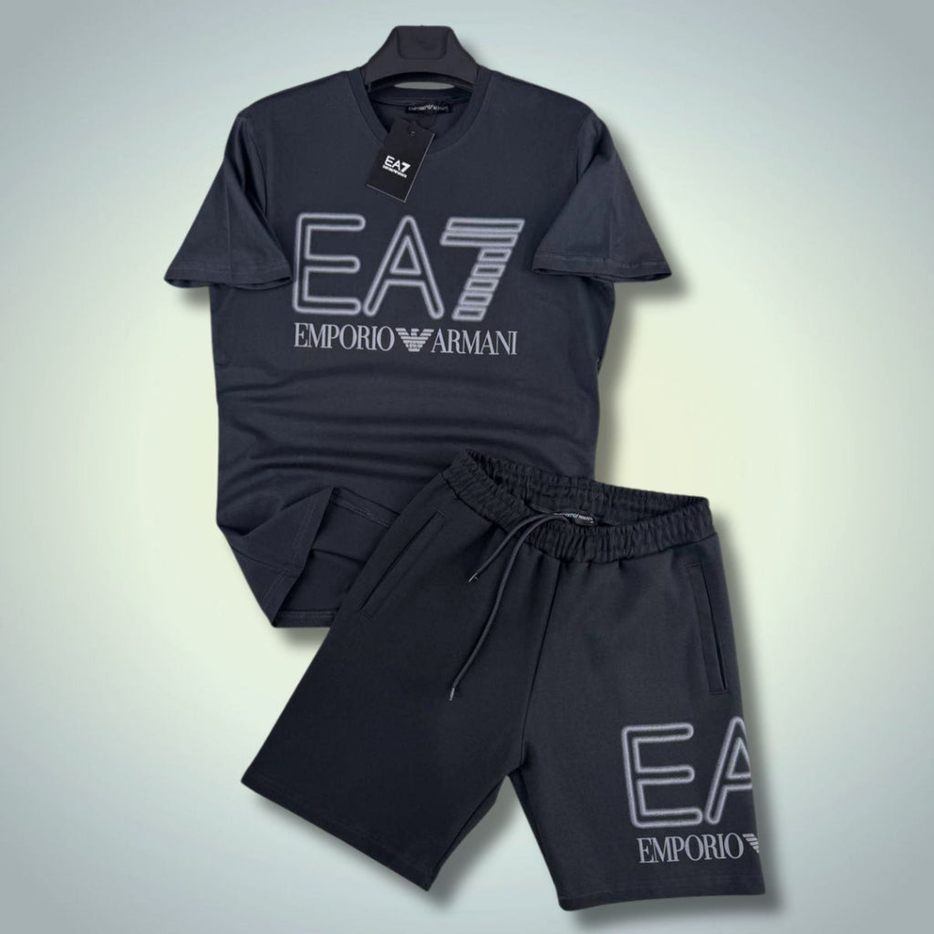 EA7 set sport bărbătesc scurt, gri antracit. Calitate premium