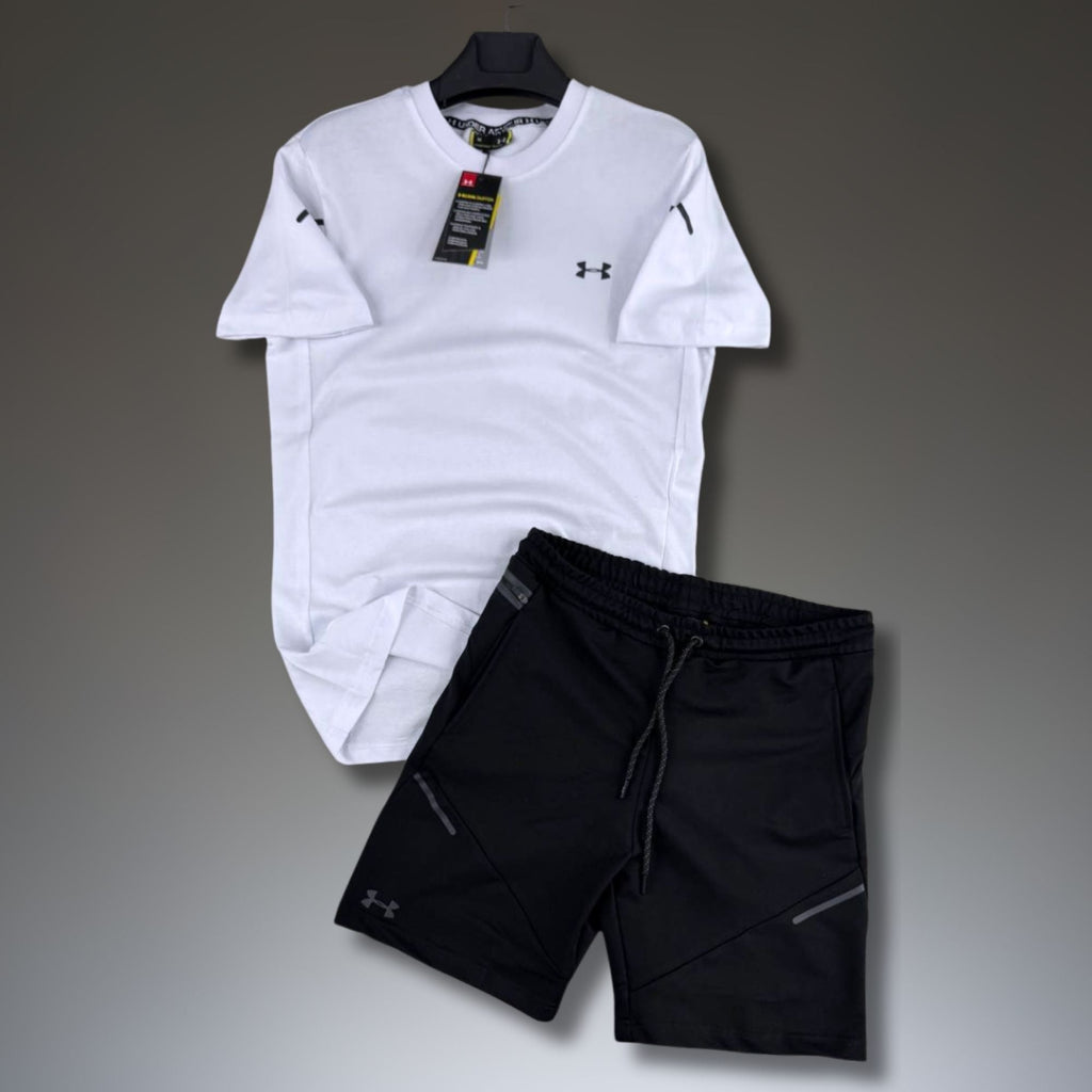 Under Armour set sport bărbătesc scurt, alb-negru. Calitate premium