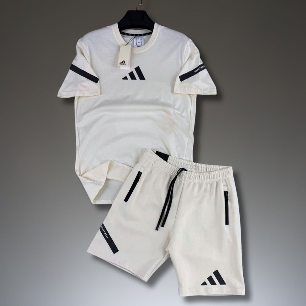 Adidas Z.N.E. set sport bărbătesc scurt, alb murdar. Calitate premium