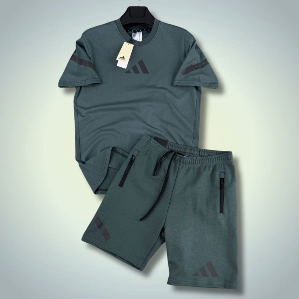 Adidas Z.N.E. set sport bărbătesc scurt, verde grădină. Calitate premium