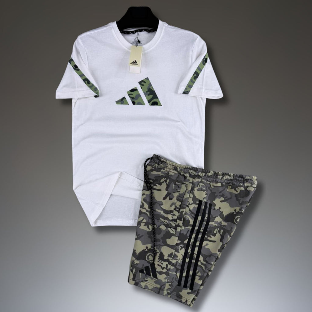 Adidas Z.N.E. set sport bărbătesc scurt, model camuflaj, alb-verde. Calitate premium