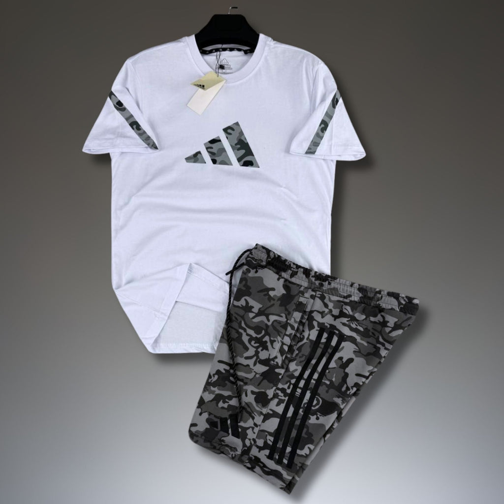 Adidas Z.N.E. set sport bărbătesc scurt, model camuflaj, alb-gri. Premium