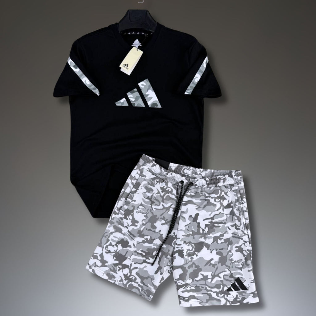 Adidas Z.N.E. set sport bărbătesc scurt, model camuflaj, negru-alb. Calitate premium