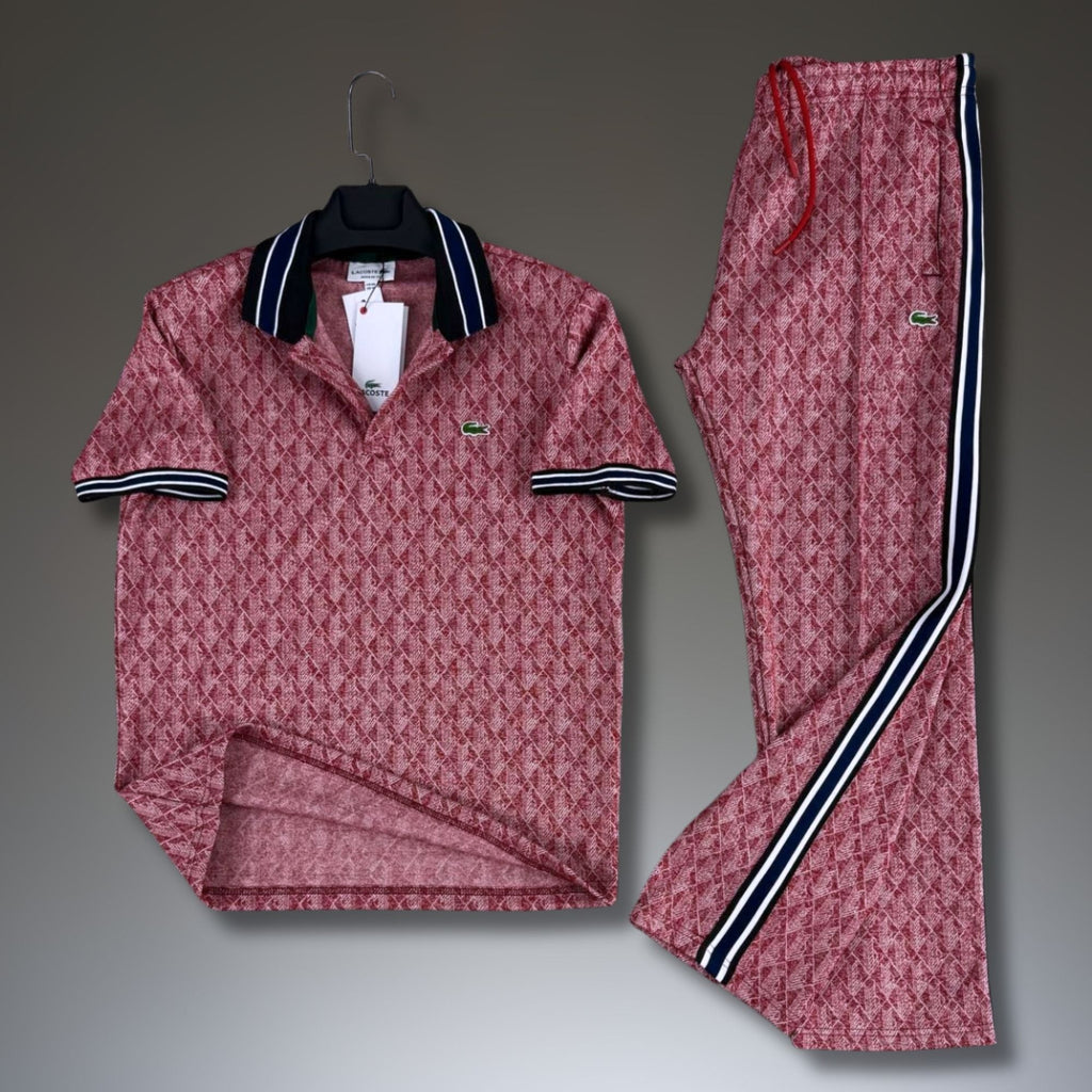 Lacoste set sport bărbătesc de vară, polo Jacquard, roșu. Calitate premium