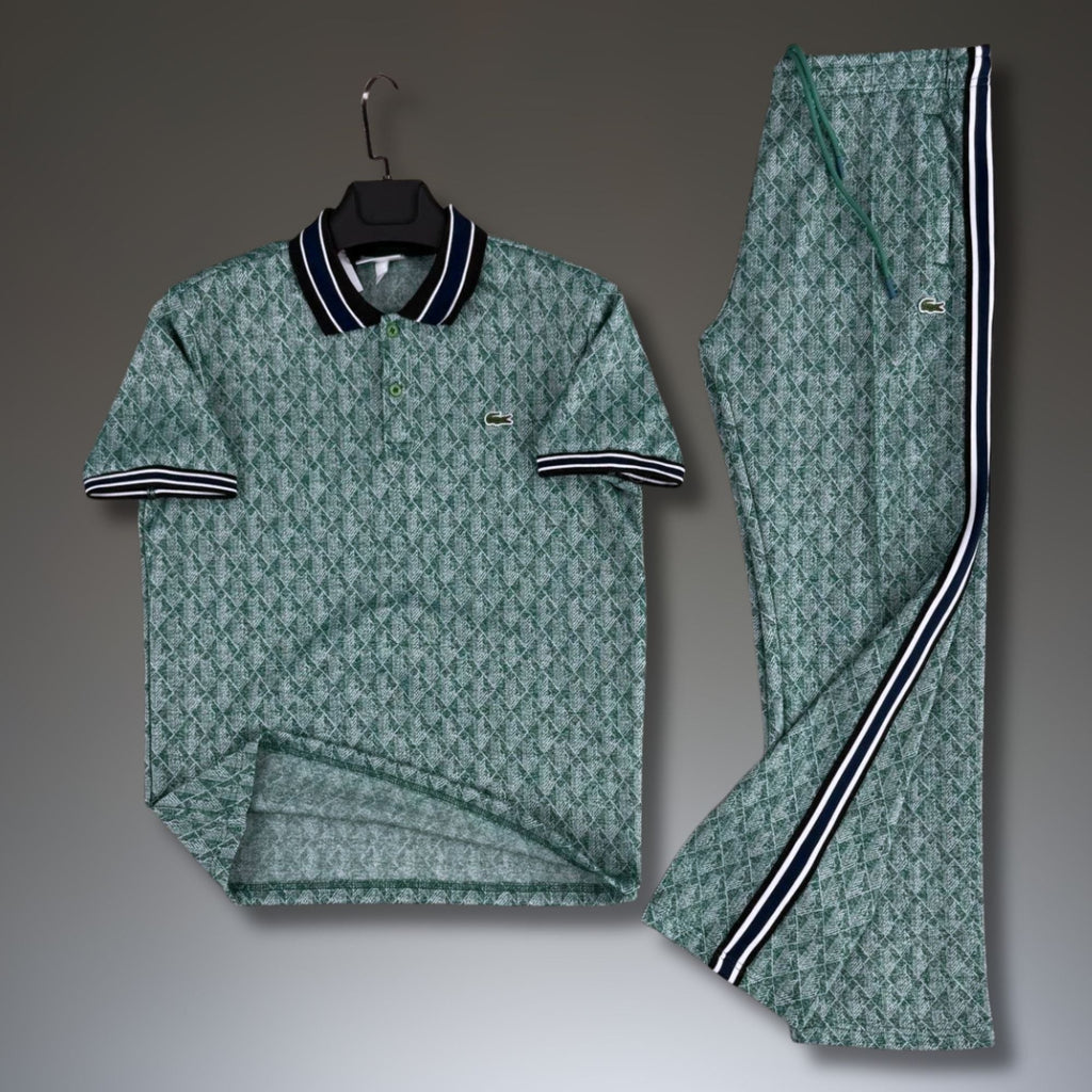Lacoste set sport bărbătesc de vară, polo Jacquard, verde. Calitate premium