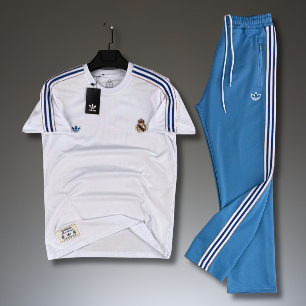 Adidas set sport bărbătesc de vară, alb-albastru. Real Madrid. Calitate premium