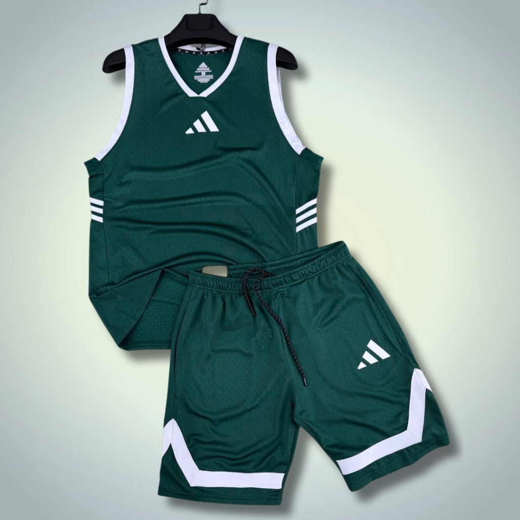 Adidas set sport bărbătesc scurt cu maiou, verde. Dri-Fit. Calitate premium