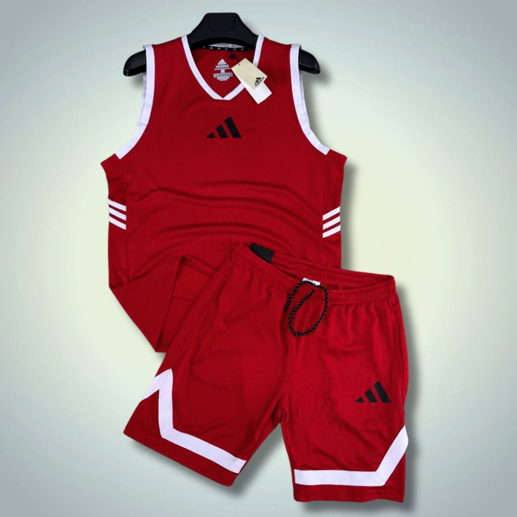 Adidas set sport bărbătesc scurt cu maiou, roșu. Dri-Fit. Calitate premium