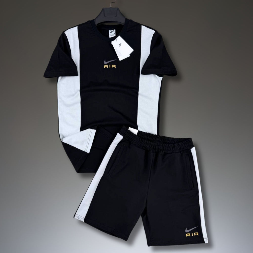 Nike Air set sport bărbătesc scurt, negru-alb. Calitate premium
