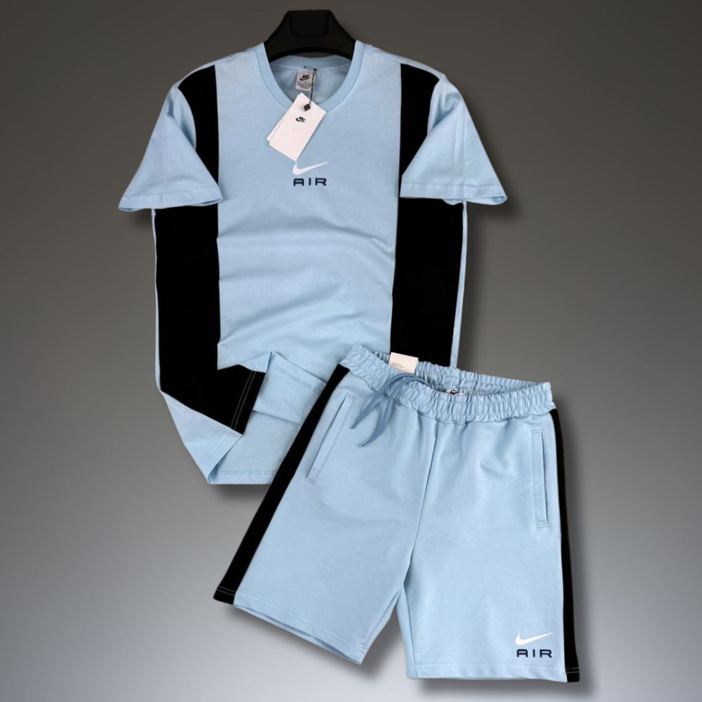 Nike Air set sport bărbătesc scurt, albastru deschis-negru. Calitate premium