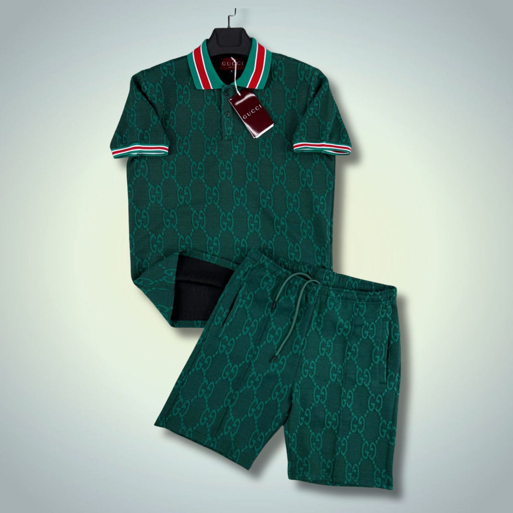 Gucci set sport bărbătesc scurt, cu polo, verde. Calitate premium