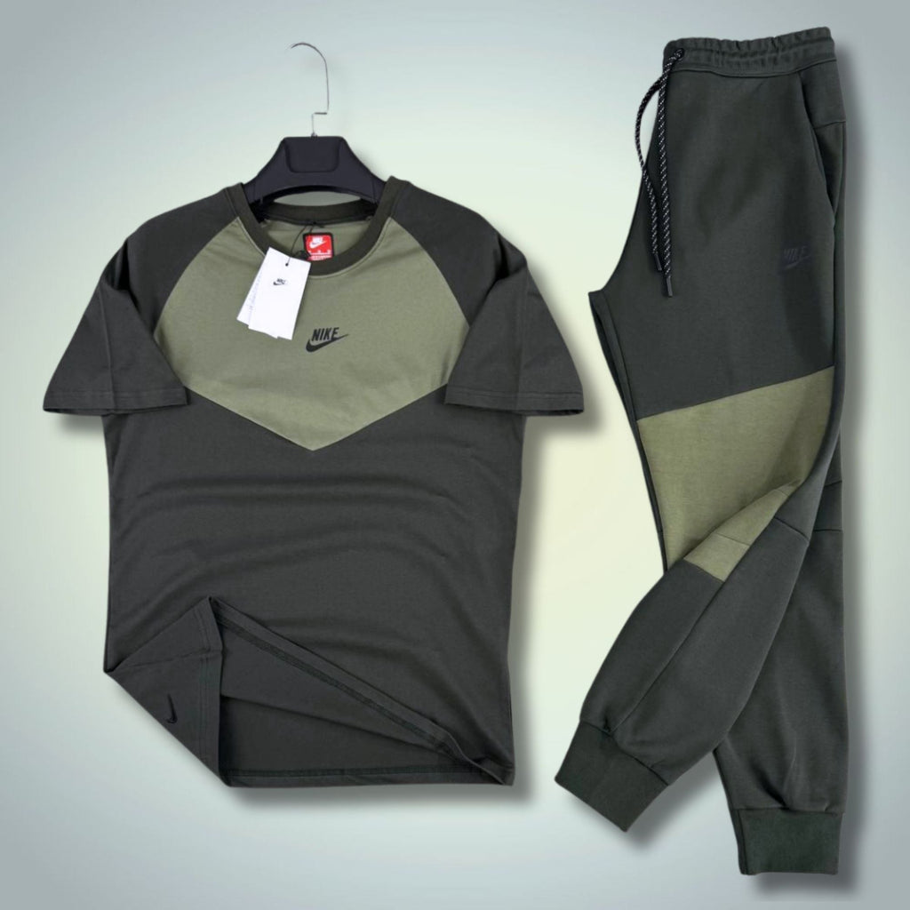Nike Tech Fleece set sport bărbătesc de vară, verde închis-verde măsliniu. 2026. Calitate premium