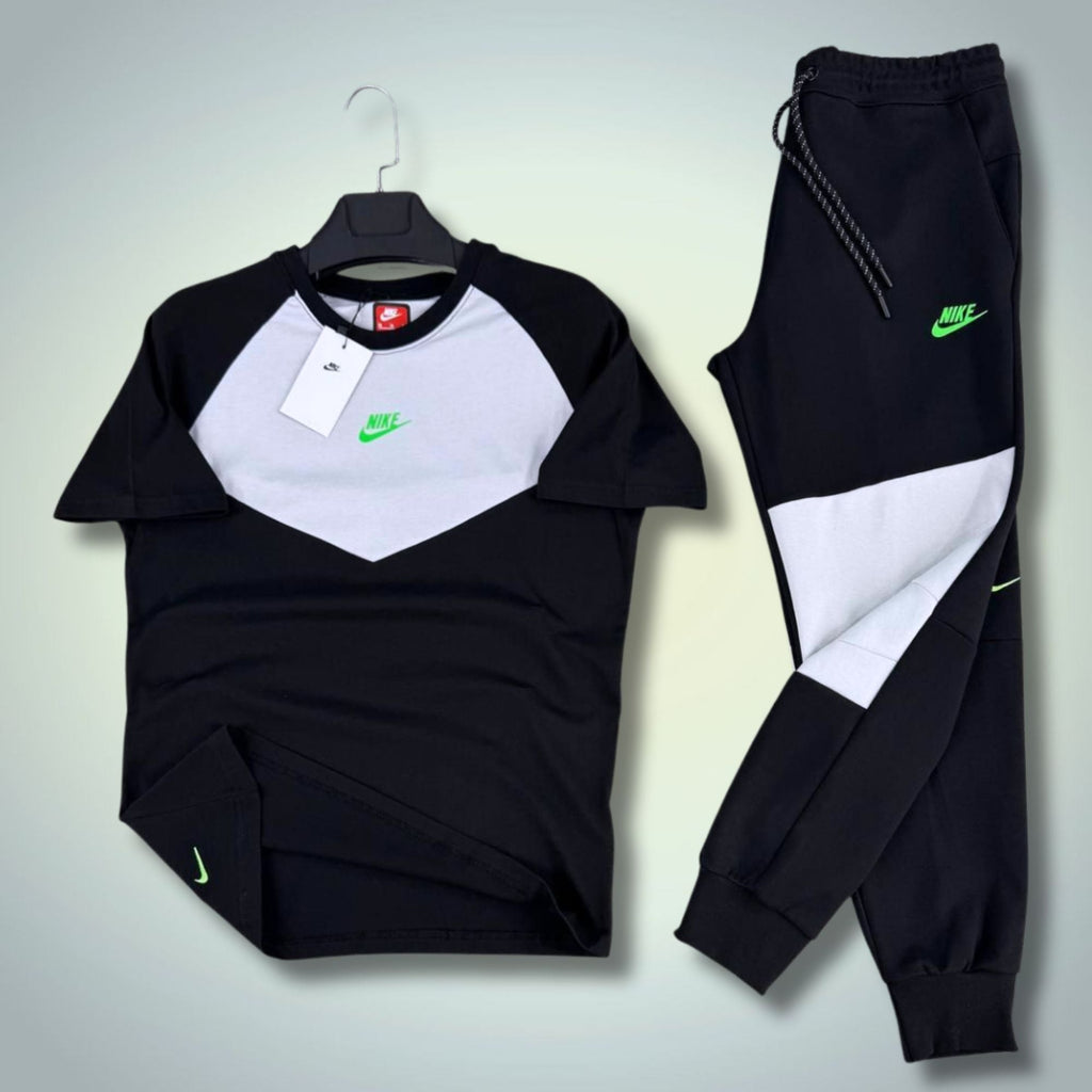 Nike Tech Fleece set sport bărbătesc de vară, negru-alb. 2026. Calitate premium