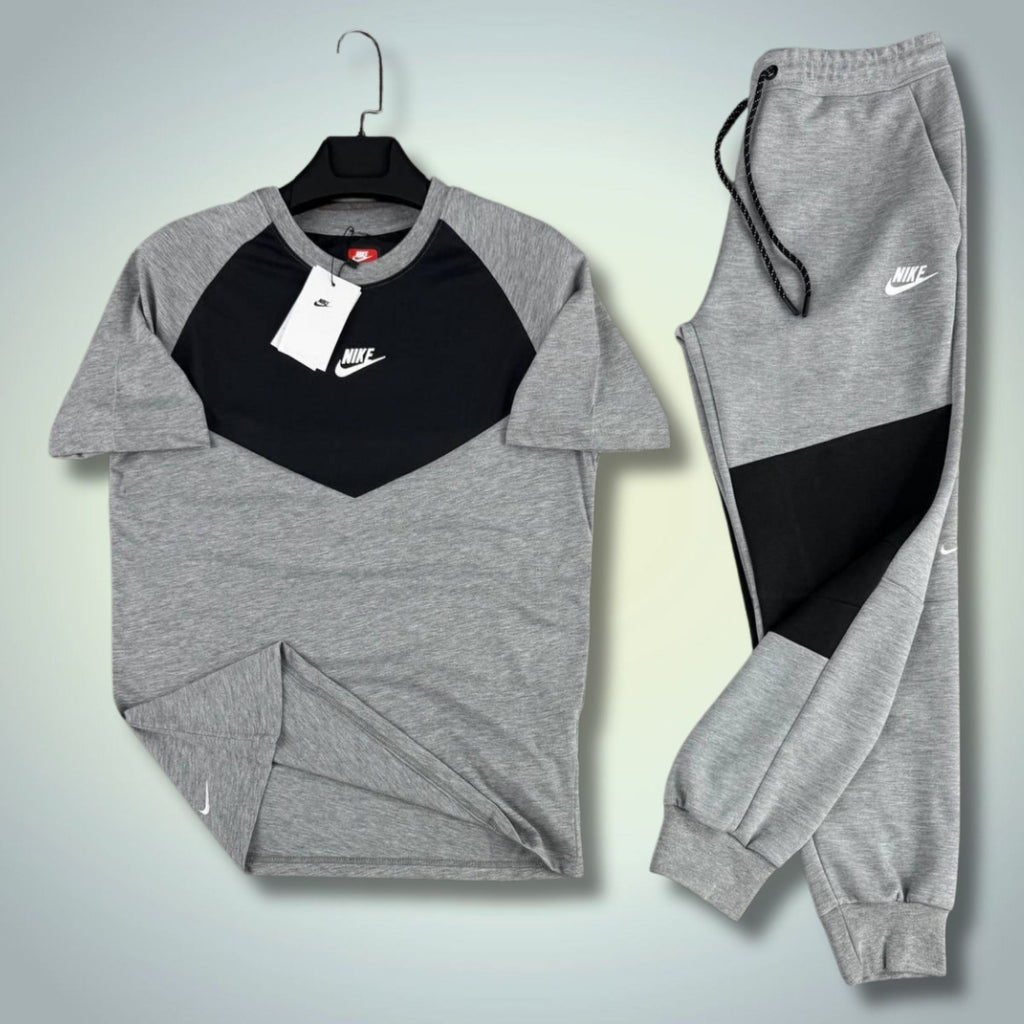 Nike Tech Fleece set sport bărbătesc de vară, gri clasic-negru. 2026. Calitate premium