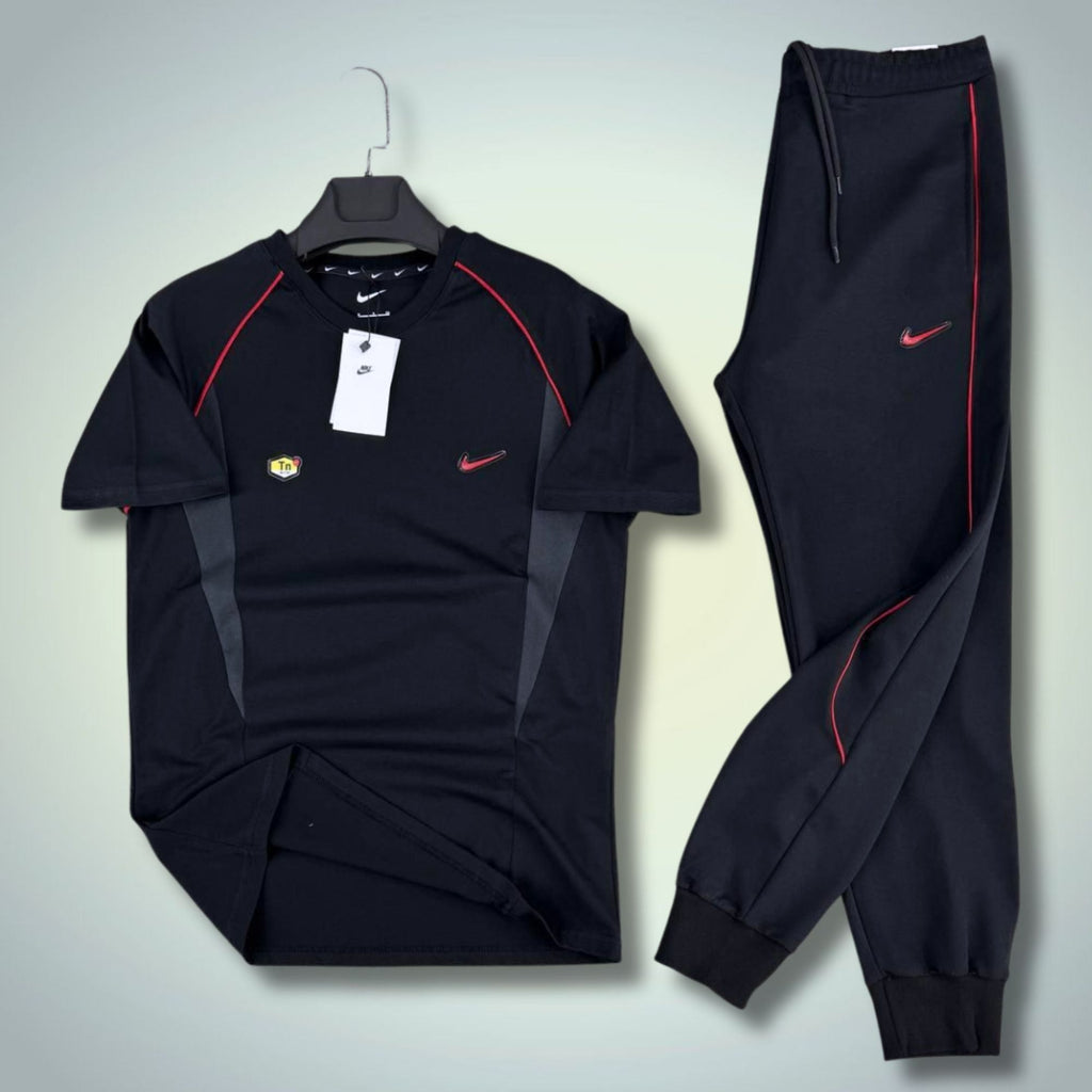 Nike TN set sport bărbătesc de vară, negru-roșu. Calitate premium