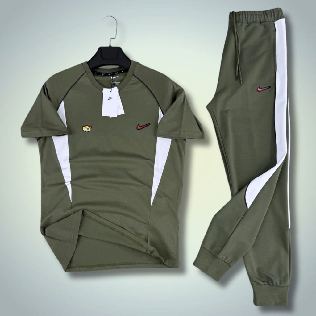 Nike TN set sport bărbătesc de vară, verde măsliniu-alb. Calitate premium