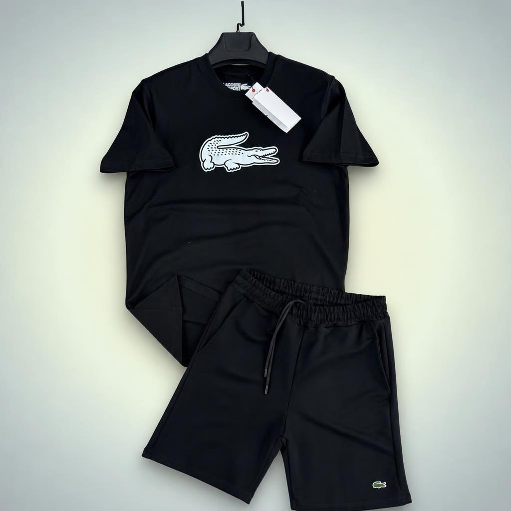Lacoste Big Logo set sport scurt pentru bărbați, negru. Premium calitate