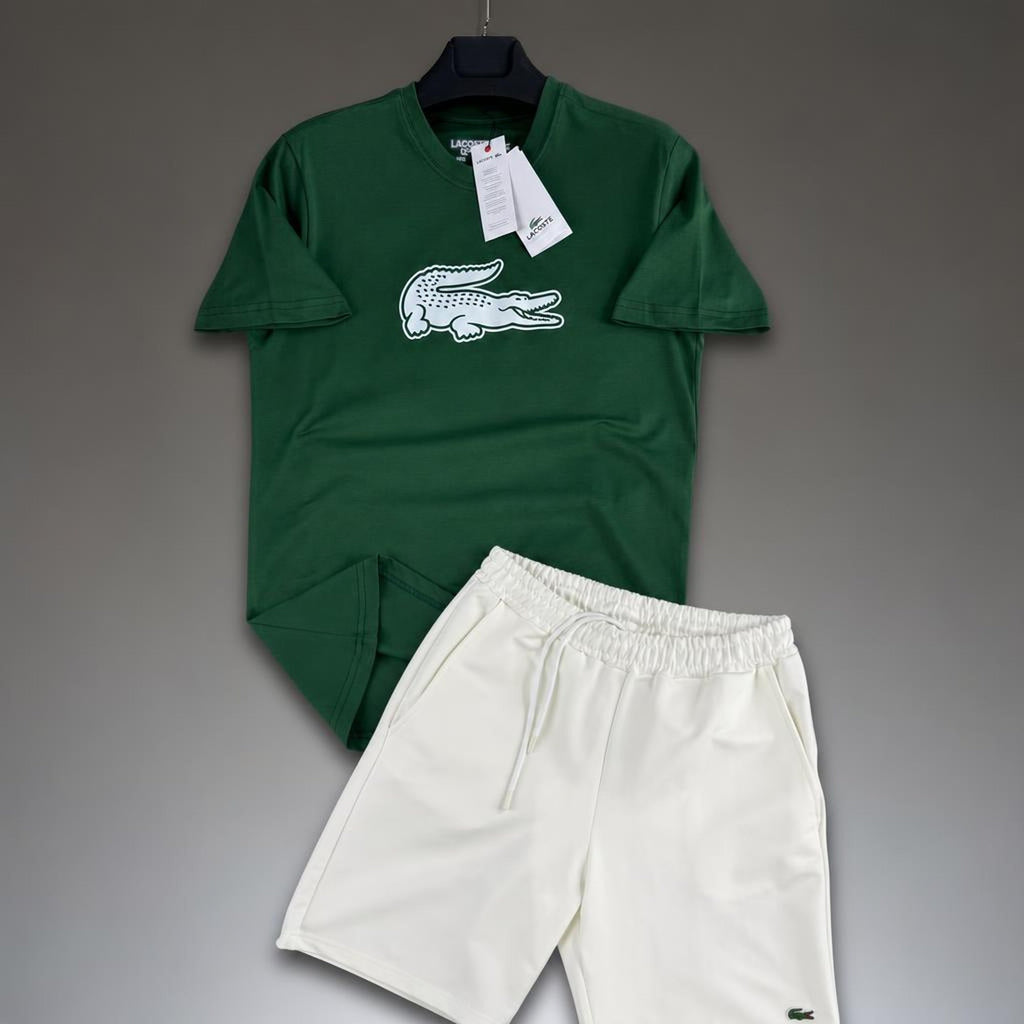 Lacoste Big Logo set sport scurt pentru bărbați, verde și alb. Premium calitate