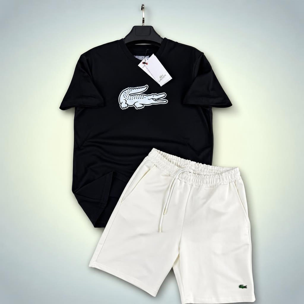 Lacoste Big Logo set sport scurt pentru bărbați, combinație de două culori, negru și alb. Premium calitate