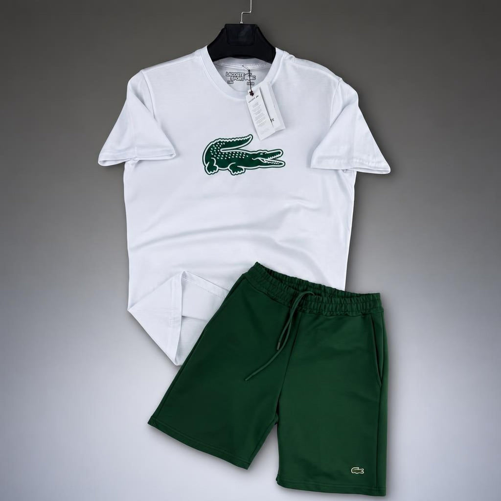 Lacoste Big Logo set sport scurt pentru bărbați, alb-verde. Premium calitate